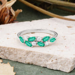 Classic Sparkling Marquise & Round Emerald Leaf Ring Nature-Inspired Bridal Stackable Band  - Additional view