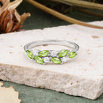 Classic Sparkling Marquise & Round Peridot Leaf Ring Nature-Inspired Bridal Stackable Band  - Additional view