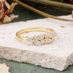 Classic Sparkling Marquise & Round Moissanite Leaf Ring Nature-Inspired Bridal Stackable Band  - Additional view