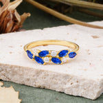 Classic Sparkling Marquise & Round Sapphire Leaf Ring Nature-Inspired Bridal Stackable Band  - Additional view