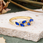 Classic Sparkling Marquise & Round Sapphire Leaf Ring Nature-Inspired Bridal Stackable Band  - Additional view