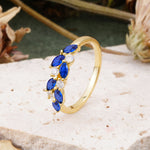 Classic Sparkling Marquise & Round Sapphire Leaf Ring Nature-Inspired Bridal Stackable Band  - Additional view