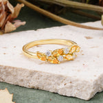 Classic Sparkling Marquise & Round Citrine Leaf Ring Nature-Inspired Bridal Stackable Band  - Additional view