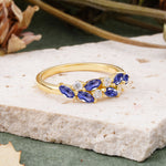 Classic Sparkling Marquise & Round Tanzanite Leaf Ring Nature-Inspired Bridal Stackable Band  - Additional view