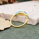 Classic Sparkling Marquise & Round Turquoise Leaf Ring Nature-Inspired Bridal Stackable Band  - Additional view