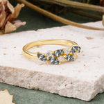 Classic Sparkling Marquise & Round Black Rutilated Quartz Leaf Ring Nature-Inspired Bridal Stackable Band  - Additional view