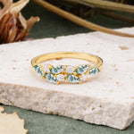 Classic Sparkling Marquise & Round Moss Agate Leaf Ring Nature-Inspired Bridal Stackable Band  - Additional view
