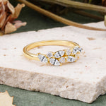 Classic Sparkling Marquise & Round Lab Diamond Leaf Ring Nature-Inspired Bridal Stackable Band  - Additional view