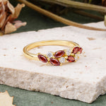 Classic Sparkling Marquise & Round Garnet Leaf Ring Nature-Inspired Bridal Stackable Band  - Additional view