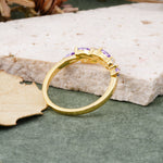 Classic Sparkling Marquise & Round Amethyst Leaf Ring Nature-Inspired Bridal Stackable Band  - Additional view