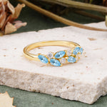 Classic Sparkling Marquise & Round Aquamarine Leaf Ring Nature-Inspired Bridal Stackable Band  - Additional view