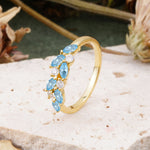 Classic Sparkling Marquise & Round Aquamarine Leaf Ring Nature-Inspired Bridal Stackable Band  - Additional view