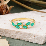 Classic Sparkling Marquise & Round Emerald Leaf Ring Nature-Inspired Bridal Stackable Band  - Additional view
