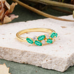Classic Sparkling Marquise & Round Emerald Leaf Ring Nature-Inspired Bridal Stackable Band  - Additional view