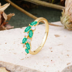 Classic Sparkling Marquise & Round Emerald Leaf Ring Nature-Inspired Bridal Stackable Band  - Additional view