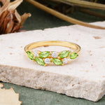 Classic Sparkling Marquise & Round Peridot Leaf Ring Nature-Inspired Bridal Stackable Band  - Additional view