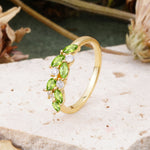 Classic Sparkling Marquise & Round Peridot Leaf Ring Nature-Inspired Bridal Stackable Band  - Additional view