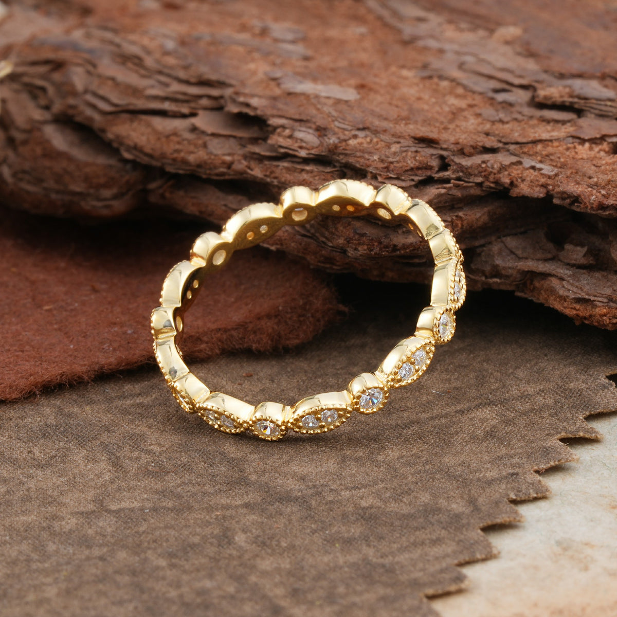 Vintage Milgrain Beaded Round Moissanite Full Eternity Wedding Band - Additional view