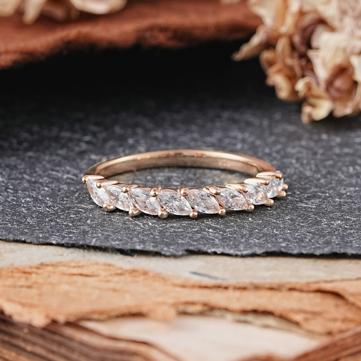 Vintage Marquise Cut Moissanite Half Eternity Wedding Band - Additional view