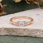 Vintage Emerald Cut Moissanite Cluster Accent Engagement Ring - Additional view