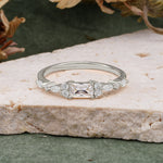 Vintage Emerald Cut Moissanite Cluster Accent Engagement Ring - Additional view