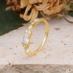 Vintage Emerald Cut Moissanite Cluster Accent Engagement Ring - Additional view