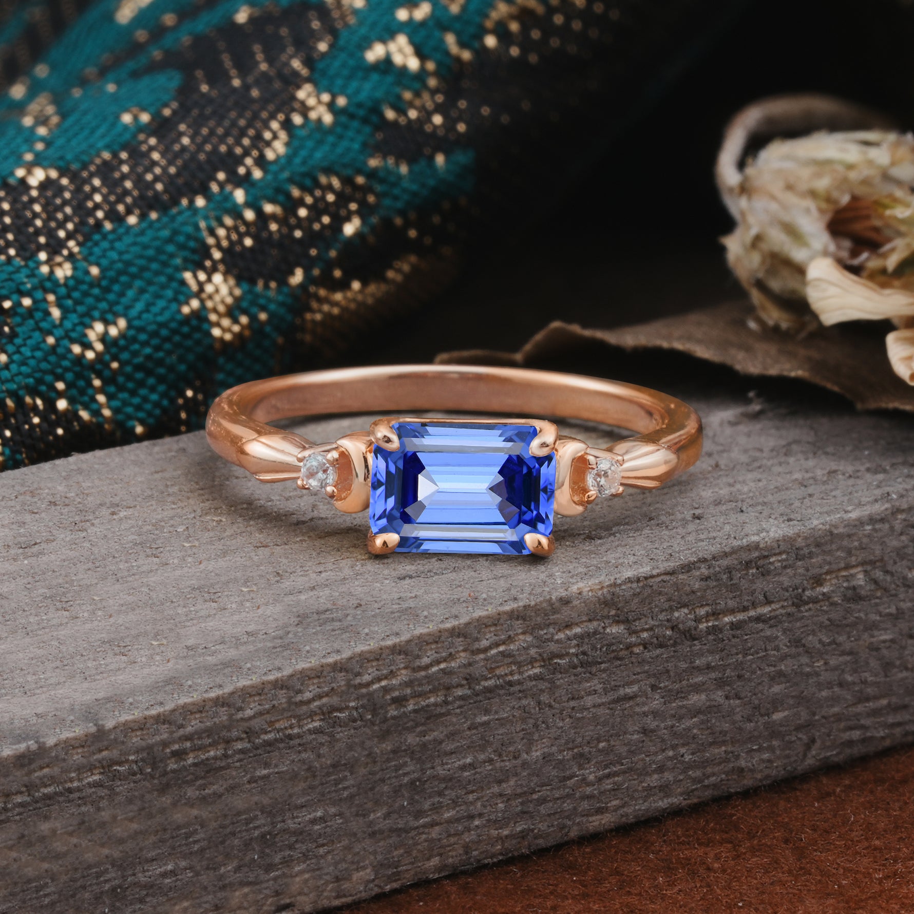 Classic Sparkling Square Cut Sapphire Engagement Ring with Side Accents  - Additional view