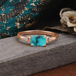 Classic Sparkling Square Cut Turquoise Engagement Ring with Side Accents  - Additional view