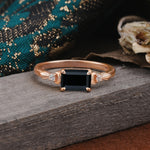 Classic Sparkling Square Cut Black Onyx Engagement Ring with Side Accents  - Additional view