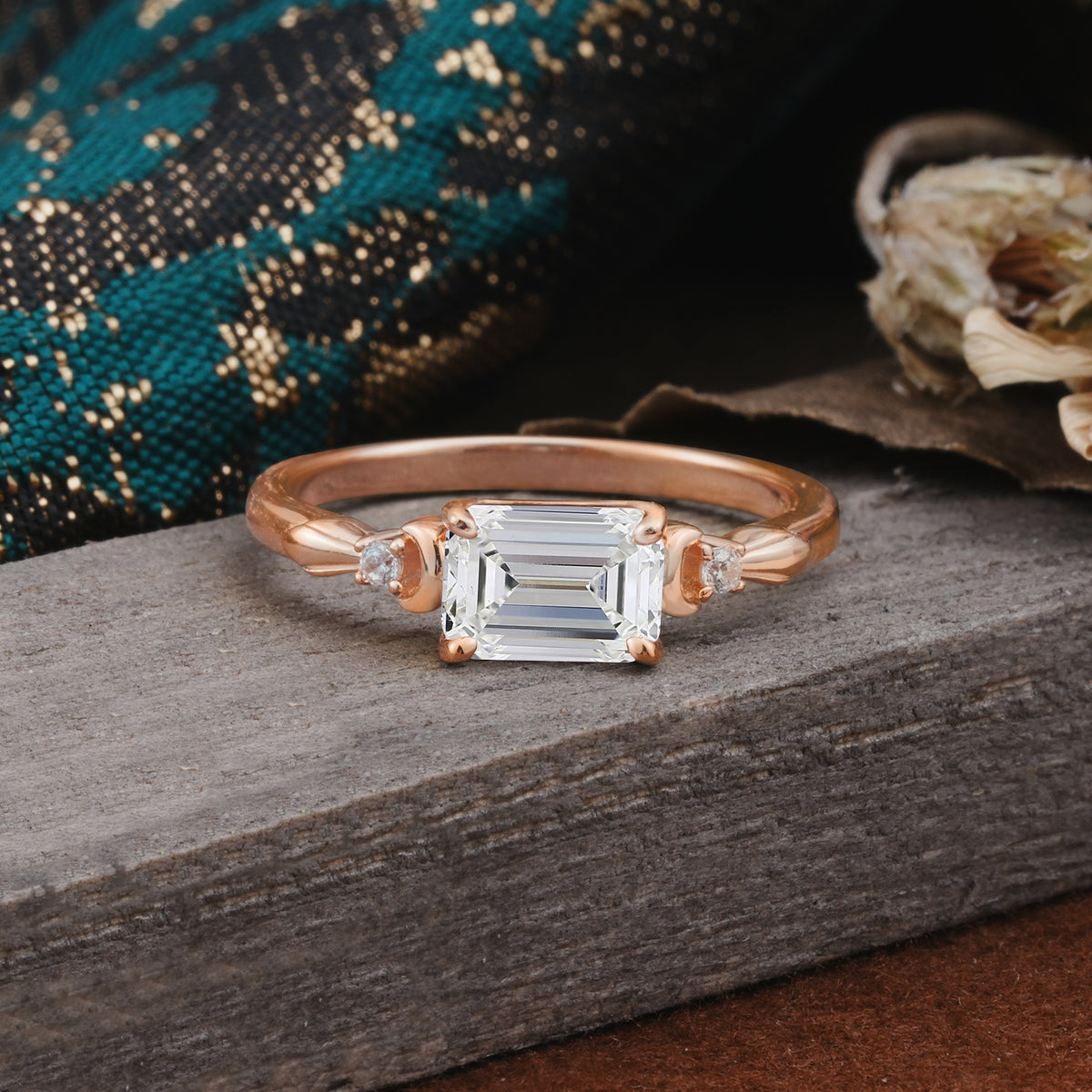 Classic Sparkling Square Cut Lab Diamond Engagement Ring with Side Accents  - Additional view