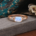 Classic Sparkling Square Cut Moonstone Engagement Ring with Side Accents  - Additional view