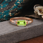 Classic Sparkling Square Cut Peridot Engagement Ring with Side Accents  - Additional view