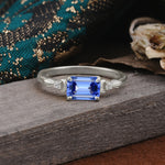 Classic Sparkling Square Cut Sapphire Engagement Ring with Side Accents  - Additional view