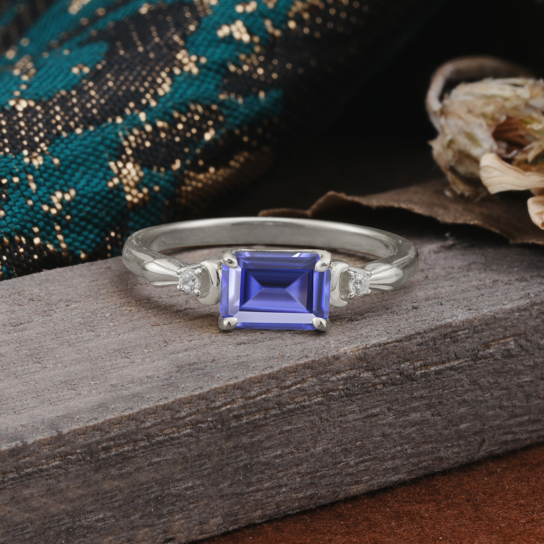 Classic Sparkling Square Cut Tanzanite Engagement Ring with Side Accents  - Additional view