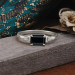 Classic Sparkling Square Cut Black Onyx Engagement Ring with Side Accents  - Additional view
