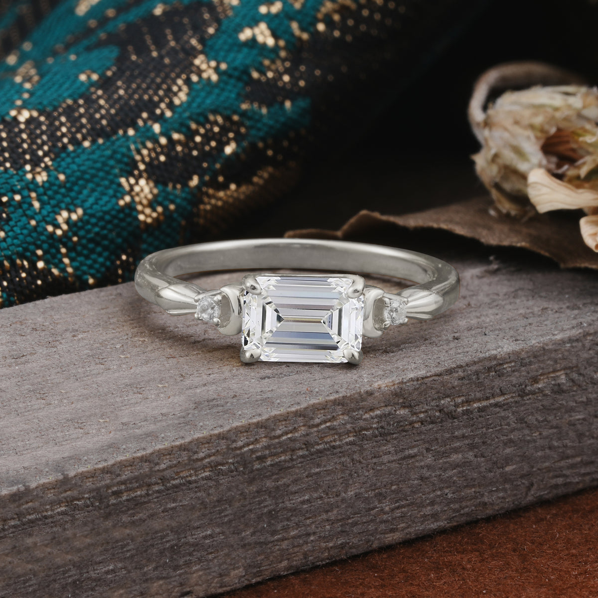 Classic Sparkling Square Cut Lab Diamond Engagement Ring with Side Accents  - Additional view