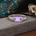 Classic Sparkling Square Cut Amethyst Engagement Ring with Side Accents  - Additional view