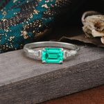 Classic Sparkling Square Cut Emerald Engagement Ring with Side Accents  - Additional view