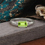 Classic Sparkling Square Cut Peridot Engagement Ring with Side Accents  - Additional view