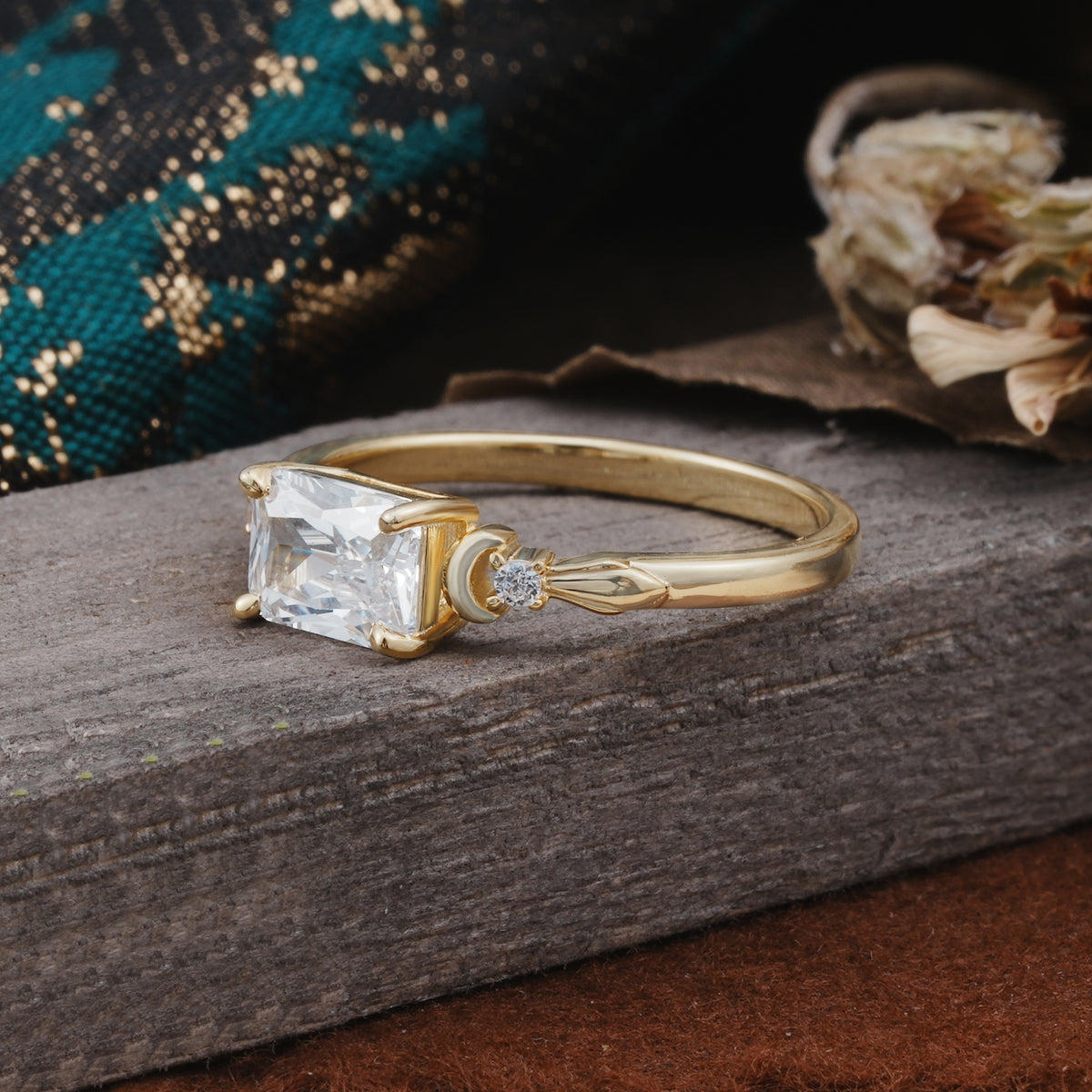 Classic Sparkling Square Cut Moissanite Engagement Ring with Side Accents  - Additional view