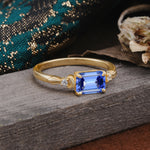Classic Sparkling Square Cut Sapphire Engagement Ring with Side Accents  - Additional view