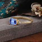Classic Sparkling Square Cut Sapphire Engagement Ring with Side Accents  - Additional view