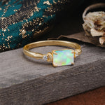 Classic Sparkling Square Cut Fire Opal Engagement Ring with Side Accents  - Additional view
