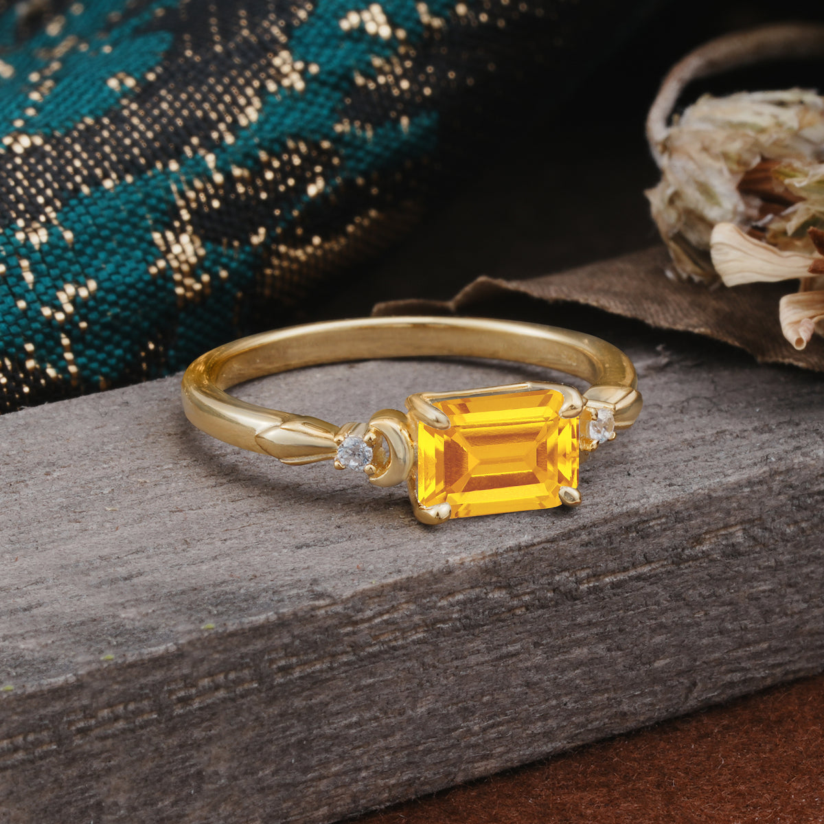 Classic Sparkling Square Cut Citrine Engagement Ring with Side Accents  - Additional view