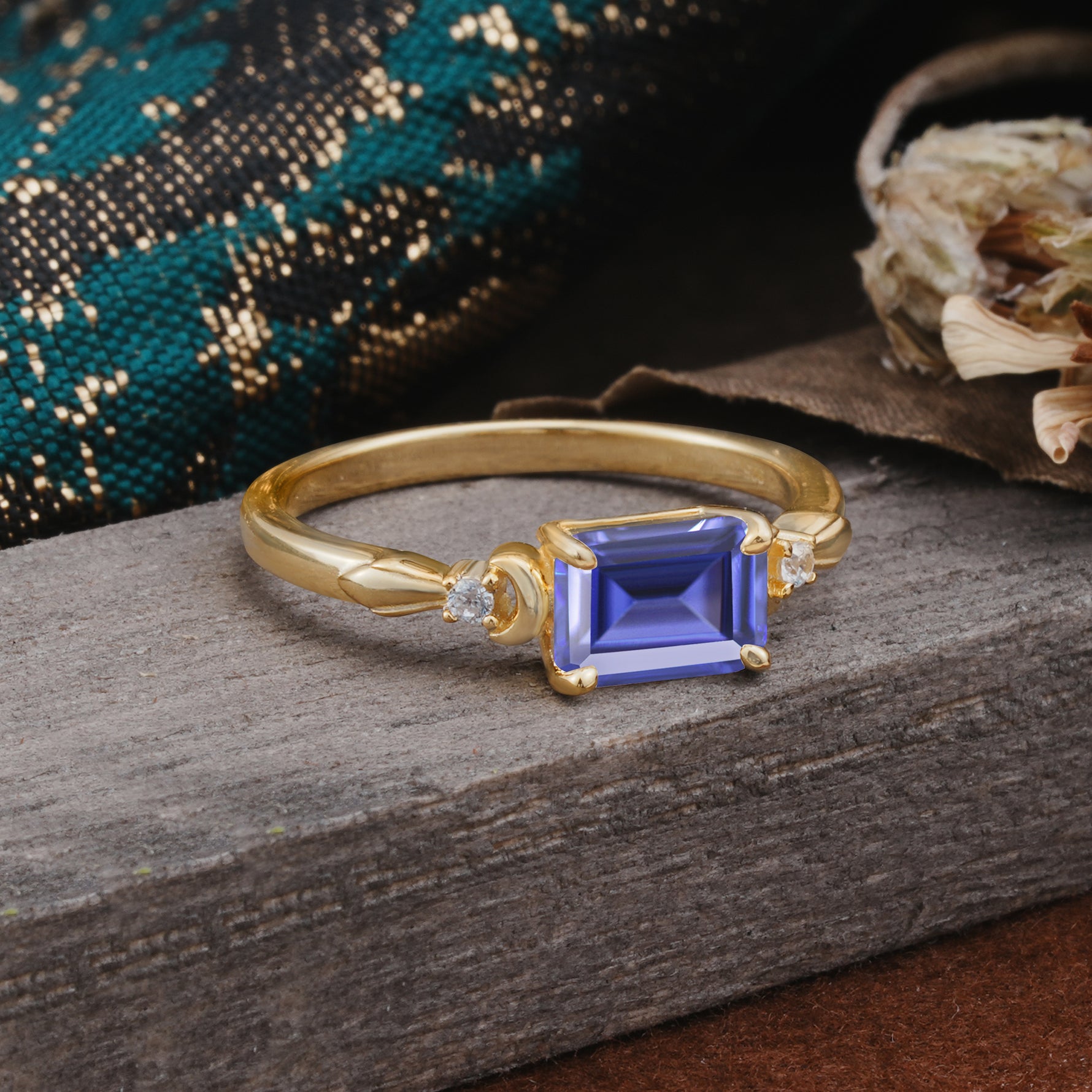 Classic Sparkling Square Cut Tanzanite Engagement Ring with Side Accents  - Additional view