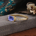 Classic Sparkling Square Cut Tanzanite Engagement Ring with Side Accents  - Additional view