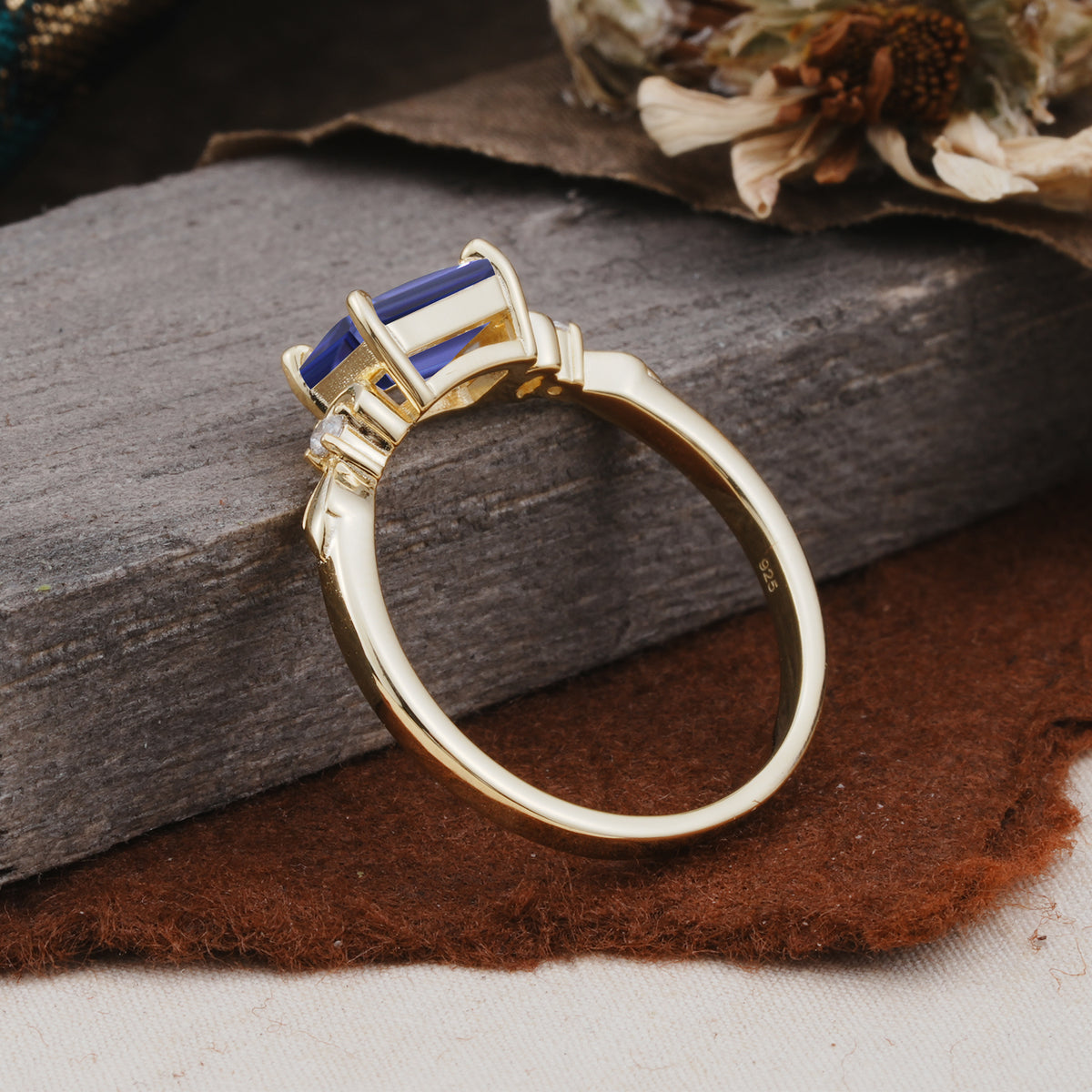 Classic Sparkling Square Cut Tanzanite Engagement Ring with Side Accents  - Additional view