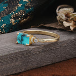 Classic Sparkling Square Cut Turquoise Engagement Ring with Side Accents  - Additional view