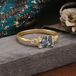 Classic Sparkling Square Cut Black Rutilated Quartz Engagement Ring with Side Accents  - Additional view