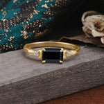 Classic Sparkling Square Cut Black Onyx Engagement Ring with Side Accents  - Additional view